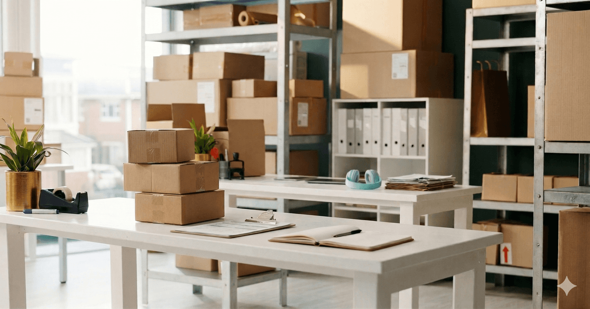 Inventory packages stacked in a warehouse